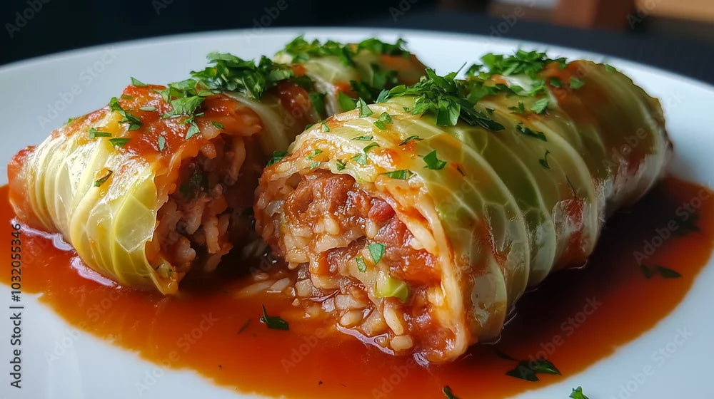 Spiced Beef and Cabbage Rolls (Kohlrouladen) with Tomato Sauce